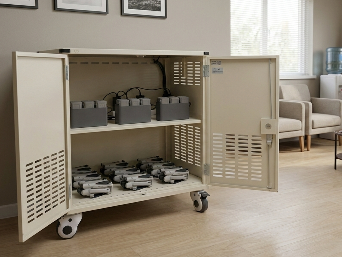 TC-200を利用してドローンバッテリーを充電しているイメージ