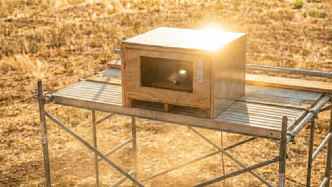 木で作られた簡易プロジェクタ―ボックスのイメージ写真